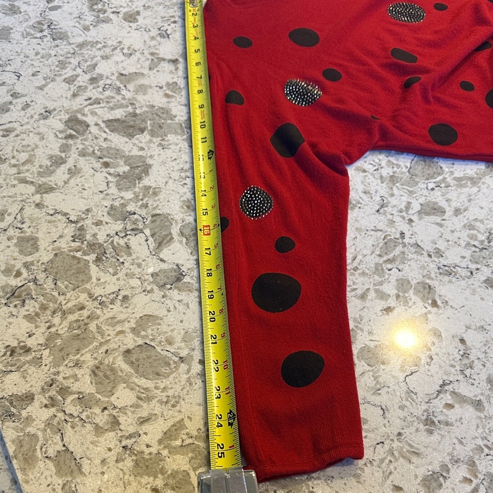 C.M.P.55 Collection Crimson Red Long Sweater with Black Sparkling Polka Dots - Picture 8 of 8